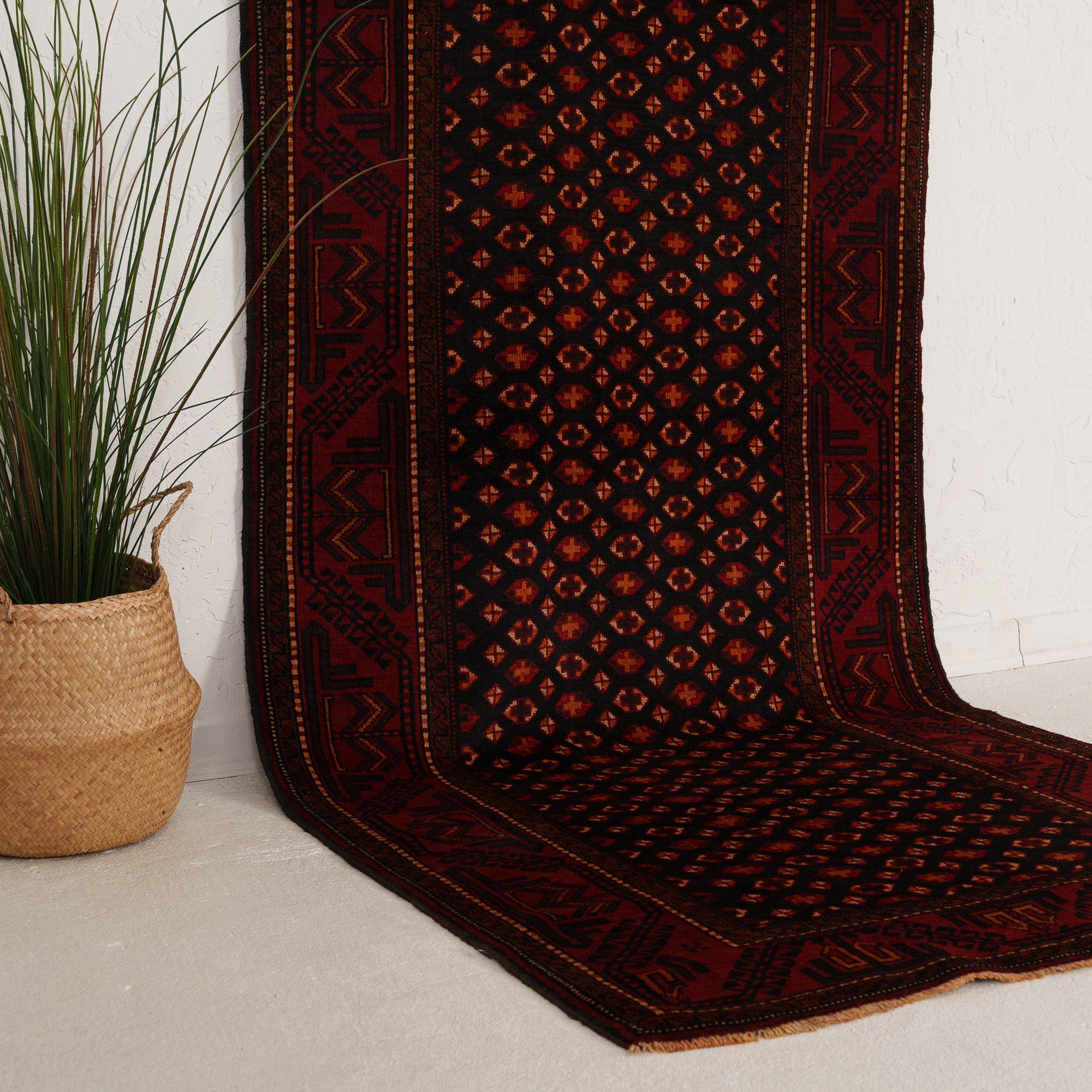 Black and Red Runner Wool Rug