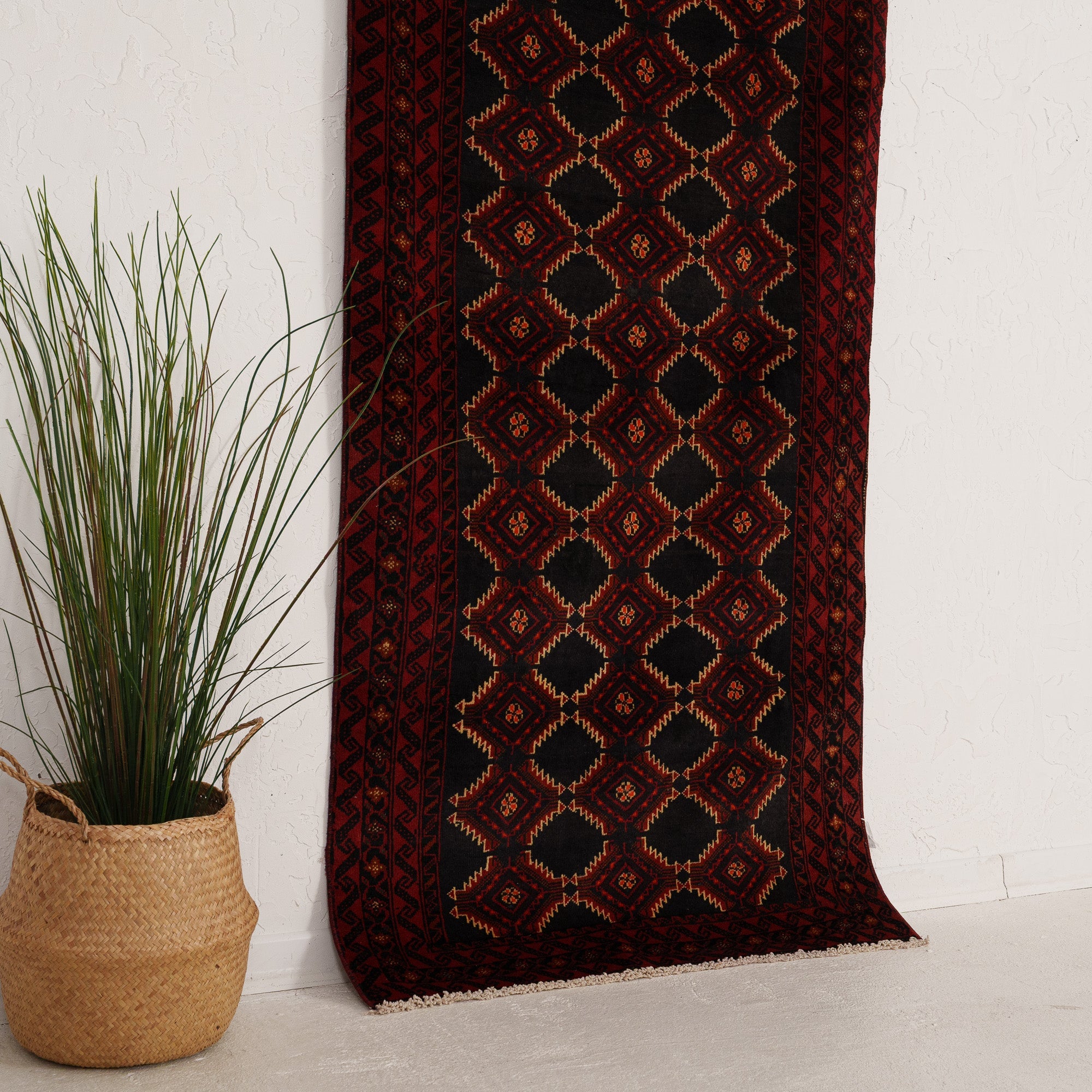 Red and Black Area Wool Rug