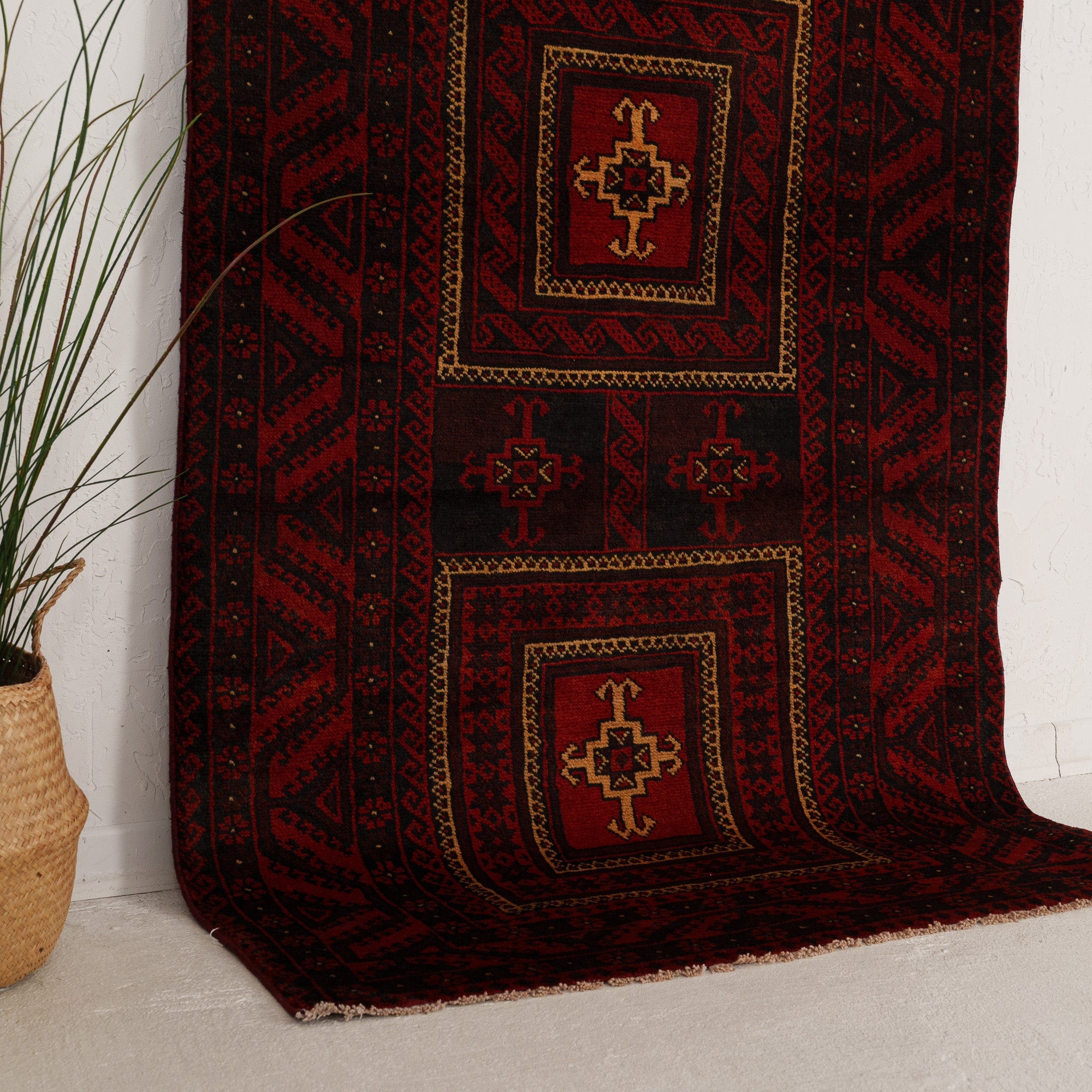 Red and Black Area Wool Rug