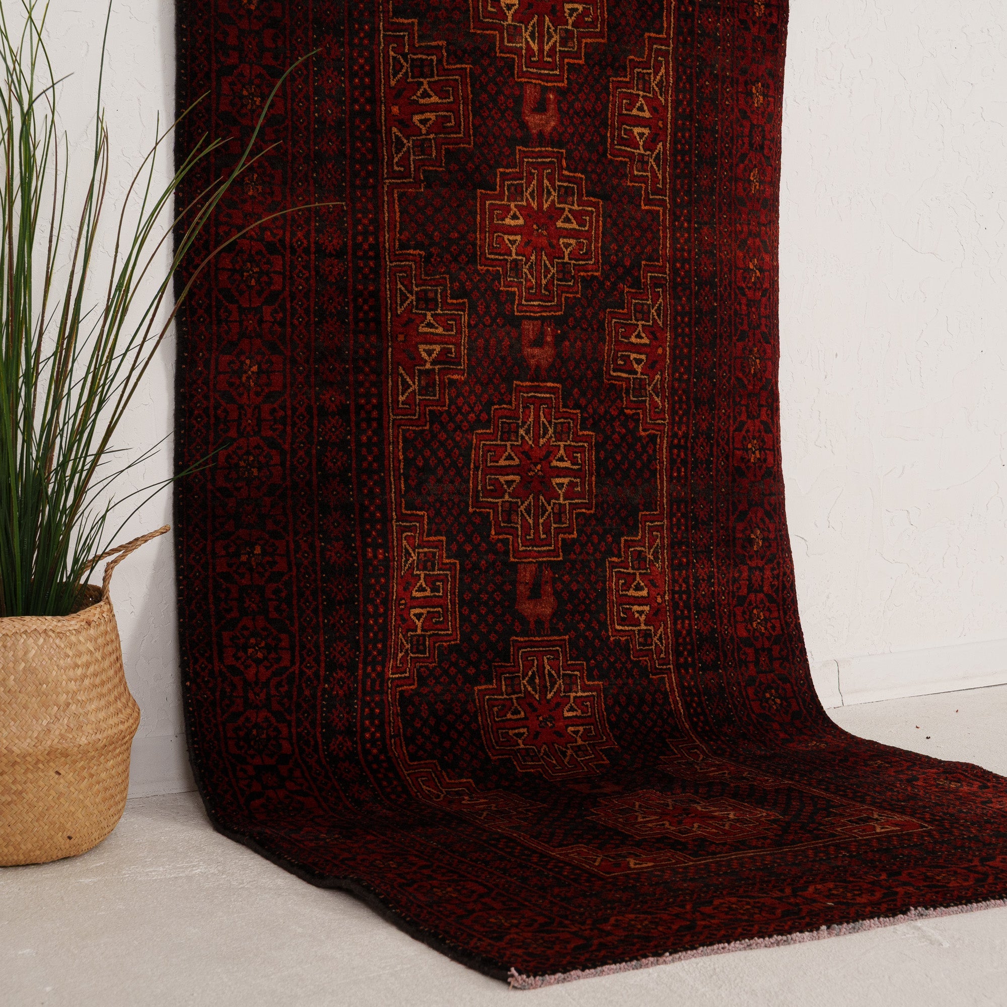 Red and Black Runner Wool Rug