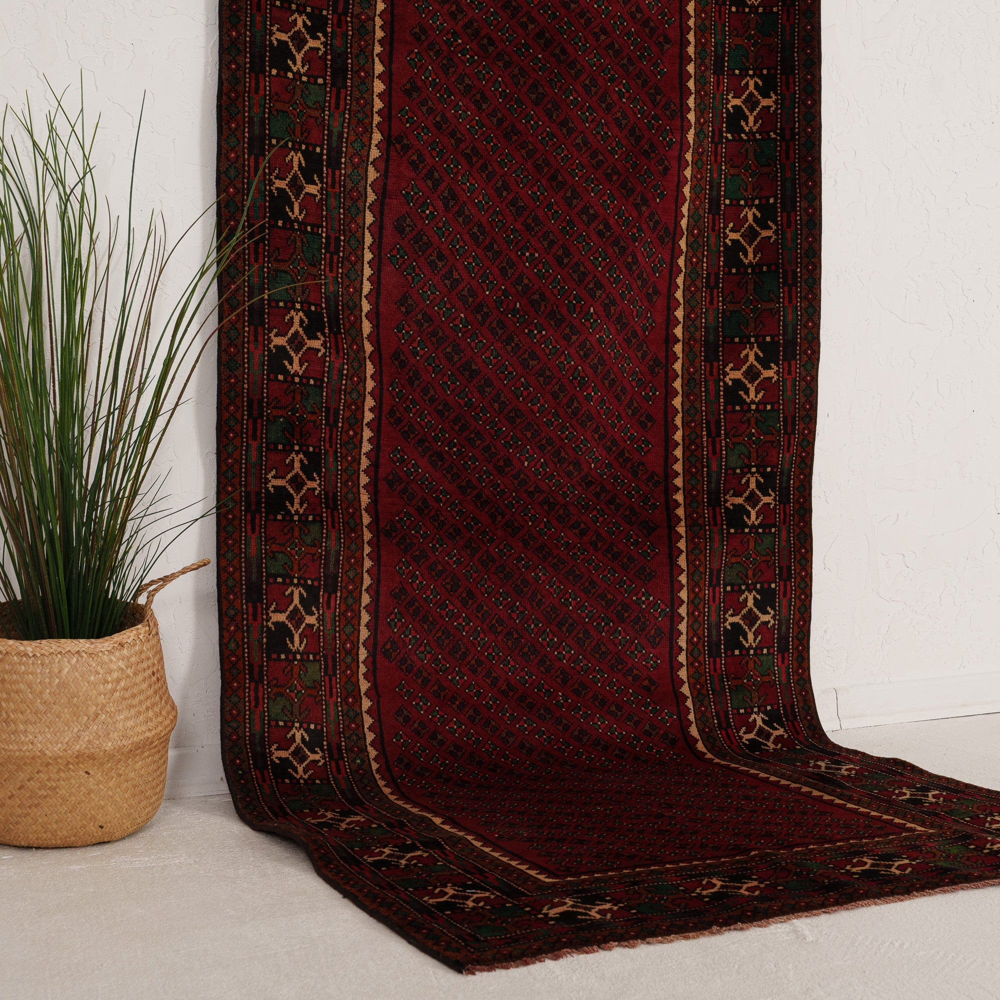 Red and Black Runner Wool Rug