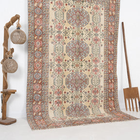 Beige and Red Area Wool Rug