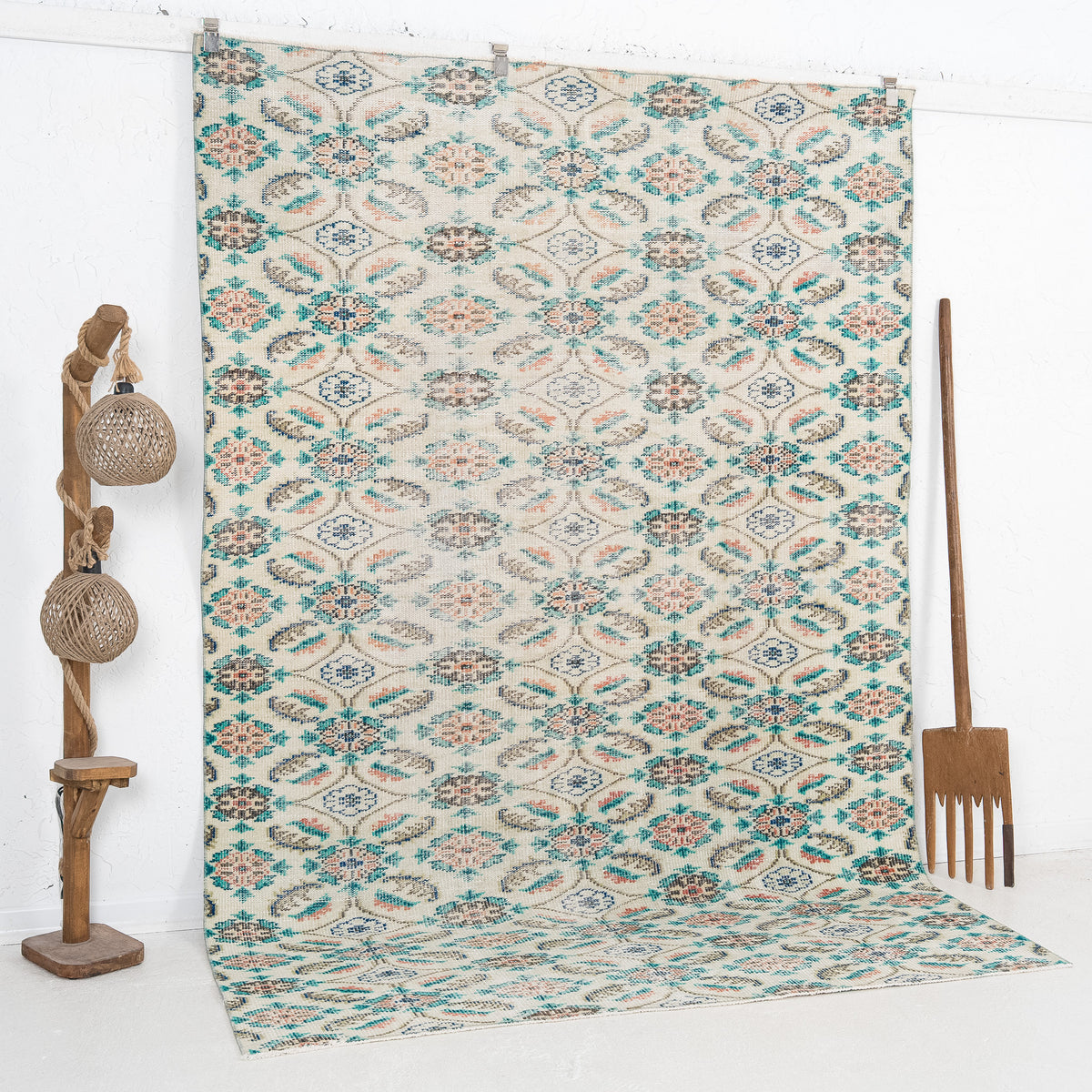 Green and Beige Area Wool Rug