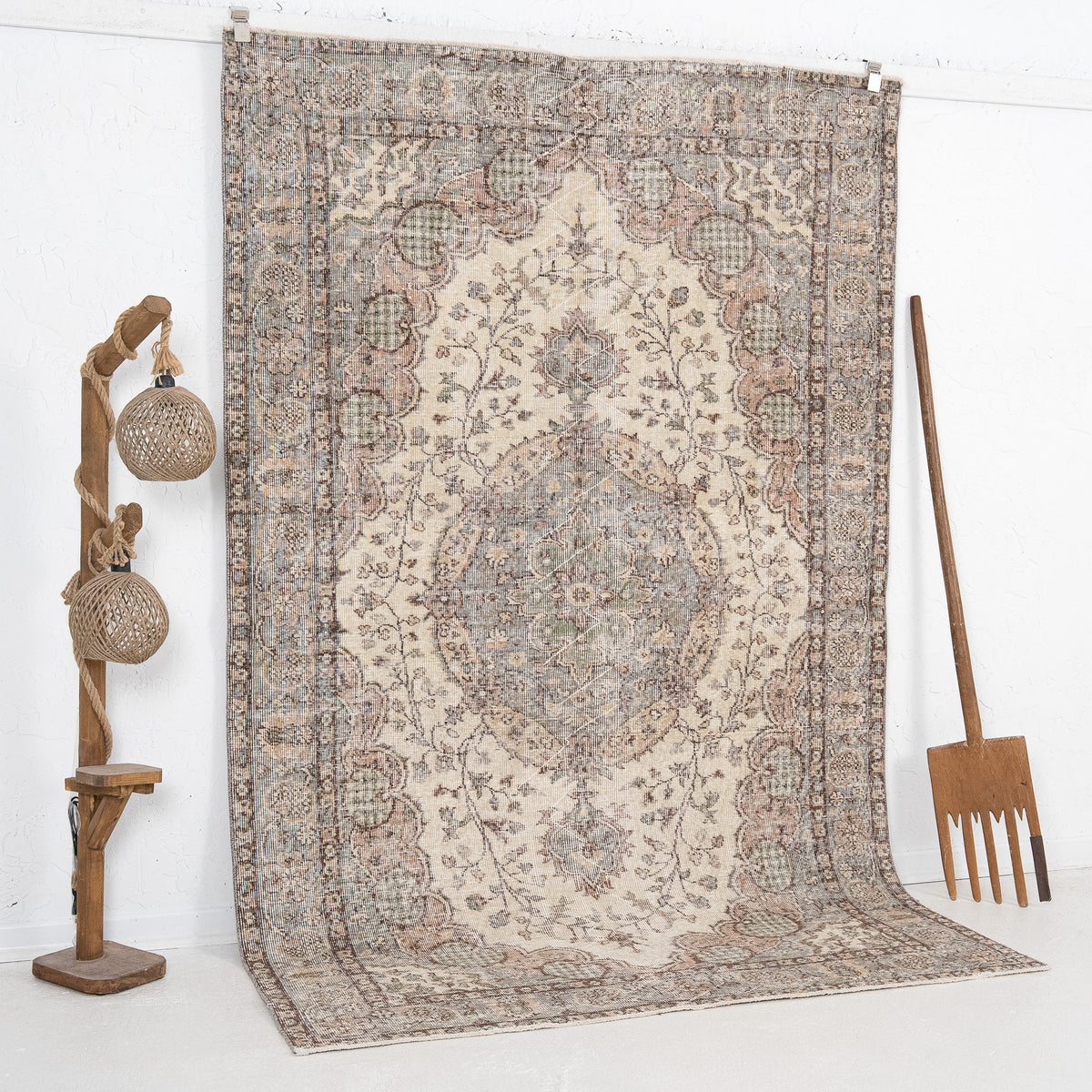 Beige and Brown Area Wool Rug