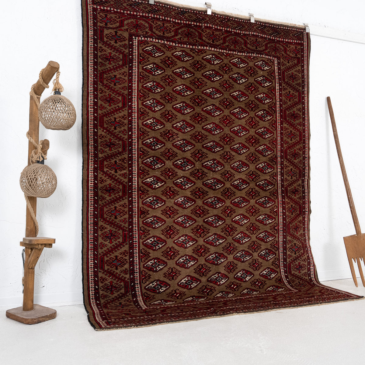 Beige and Red Area Wool Rug