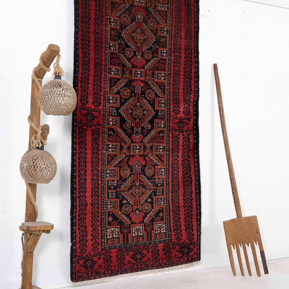 Red and Black Area Wool Rug