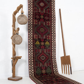Red and Beige Runner Wool Rug