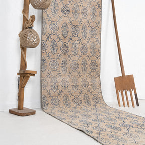 Beige and Blue Runner Wool Rug