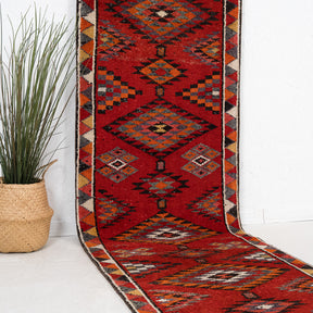 Red and Brown Runner Wool Rug