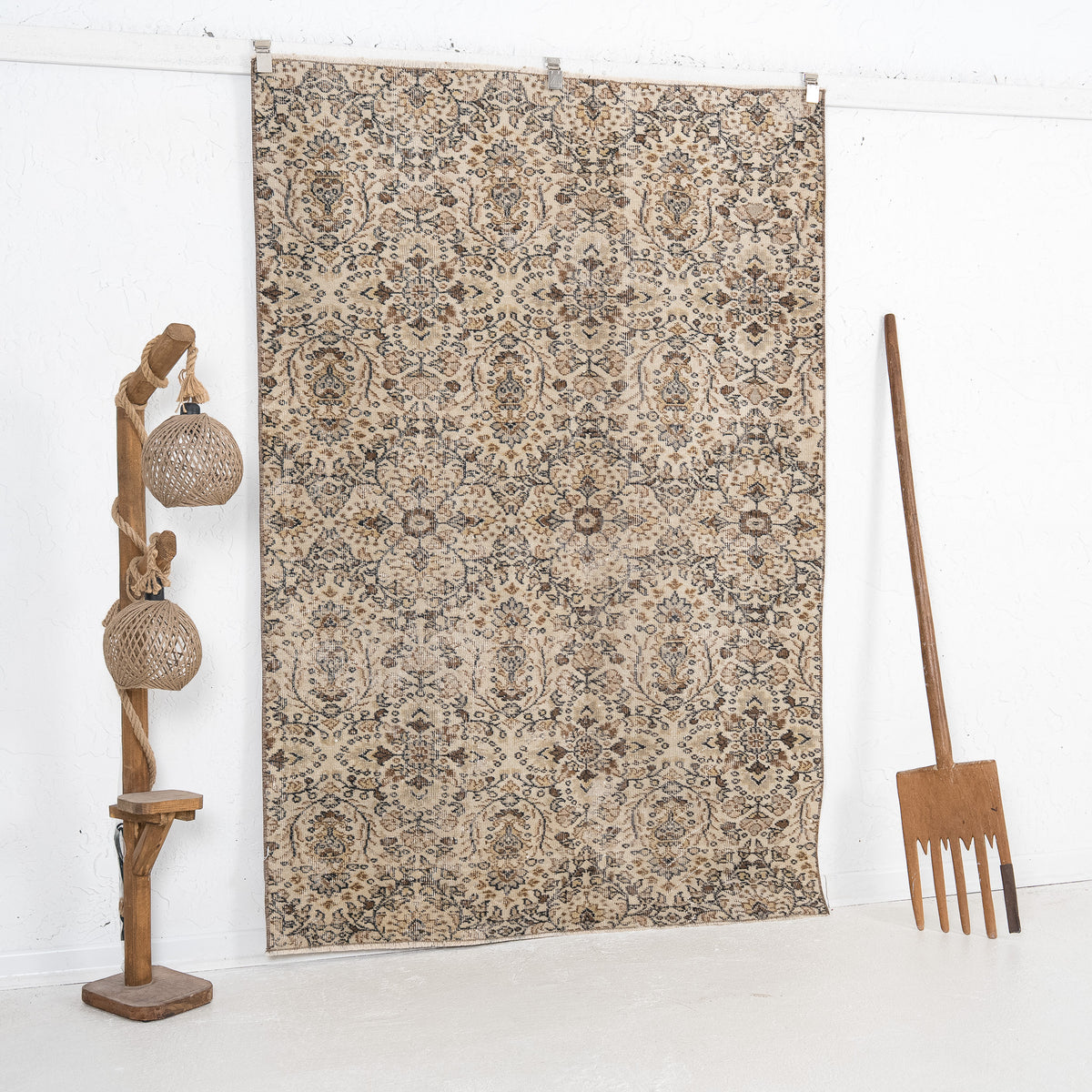 Beige and Brown Area Wool Rug