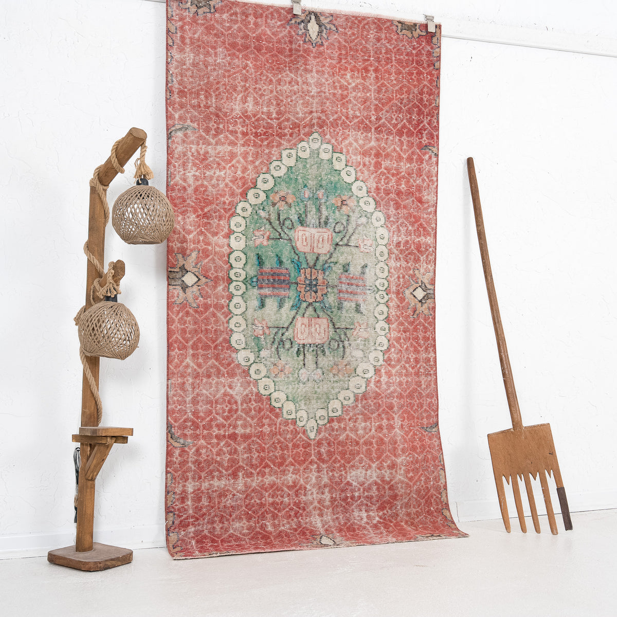 Red and Green Area Wool Rug