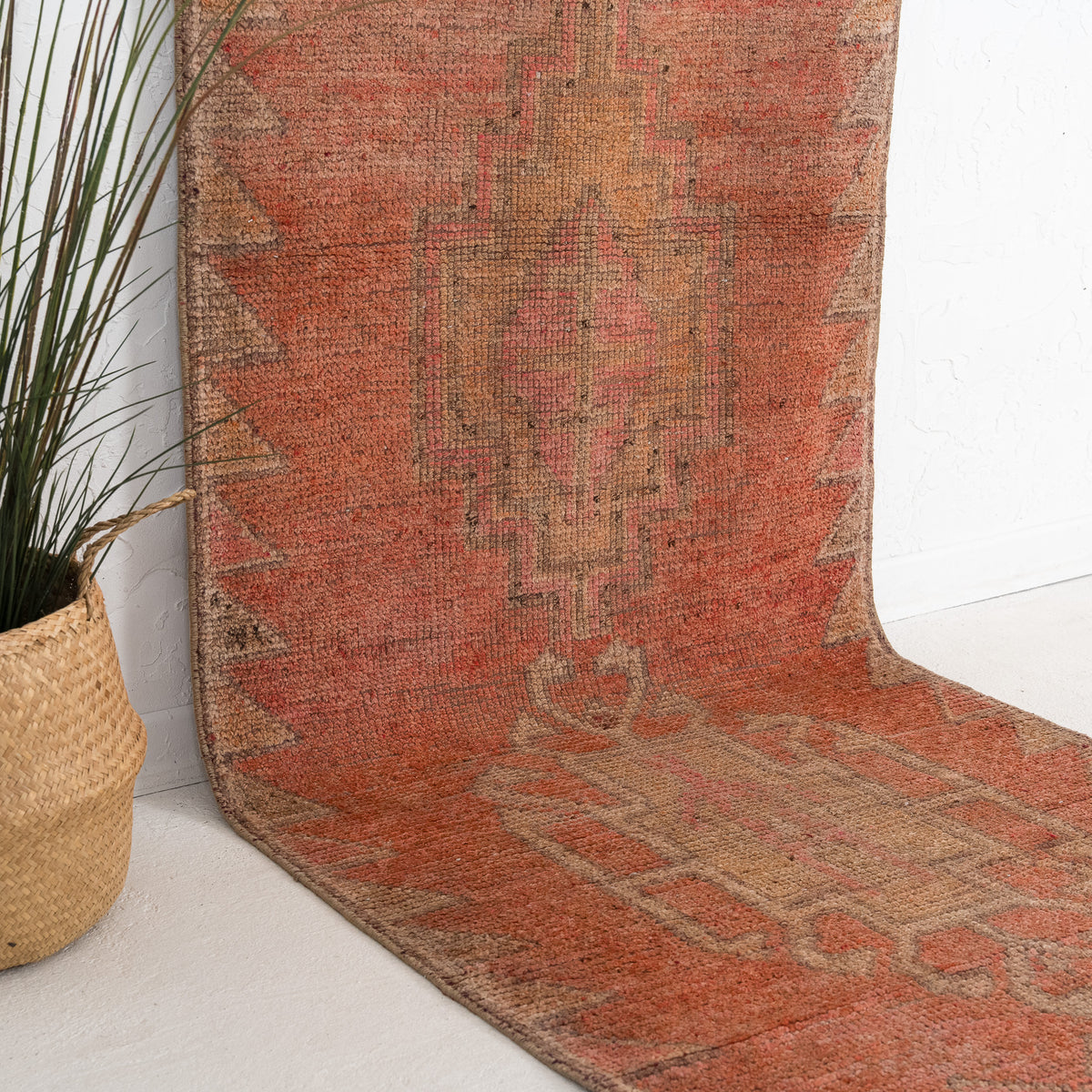 Red and Beige Runner Wool Rug