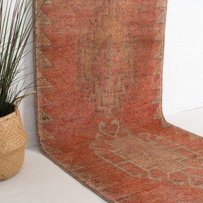 Red and Beige Runner Wool Rug