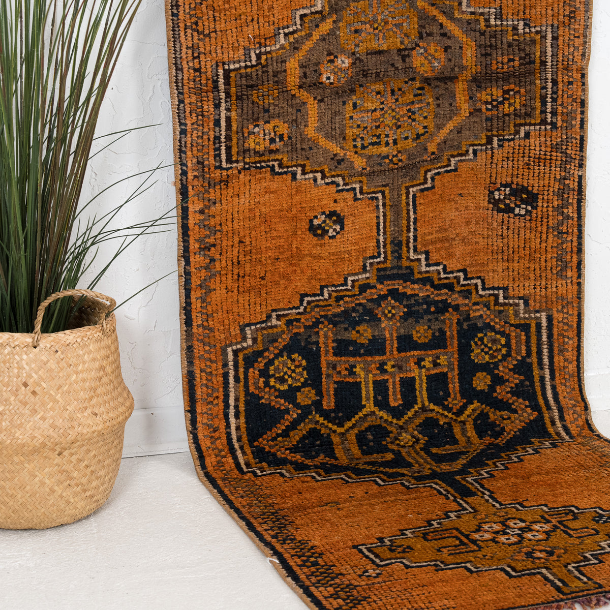 Orange and Brown Runner Wool Rug