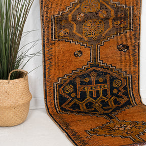 Orange and Brown Runner Wool Rug