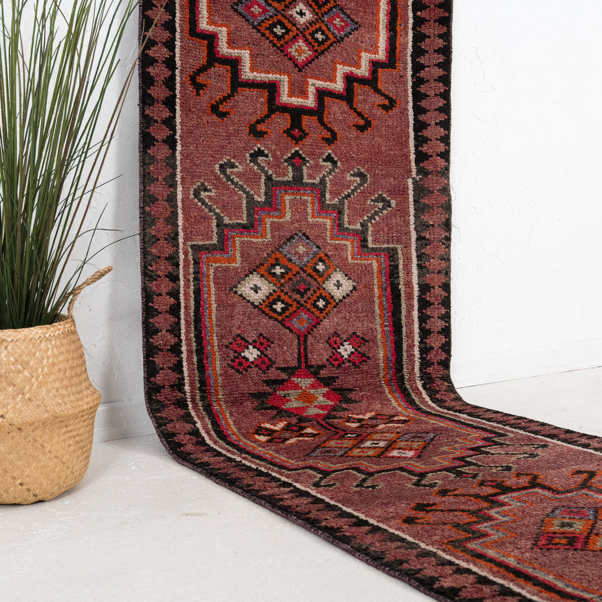 Red and Brown Runner Wool Rug