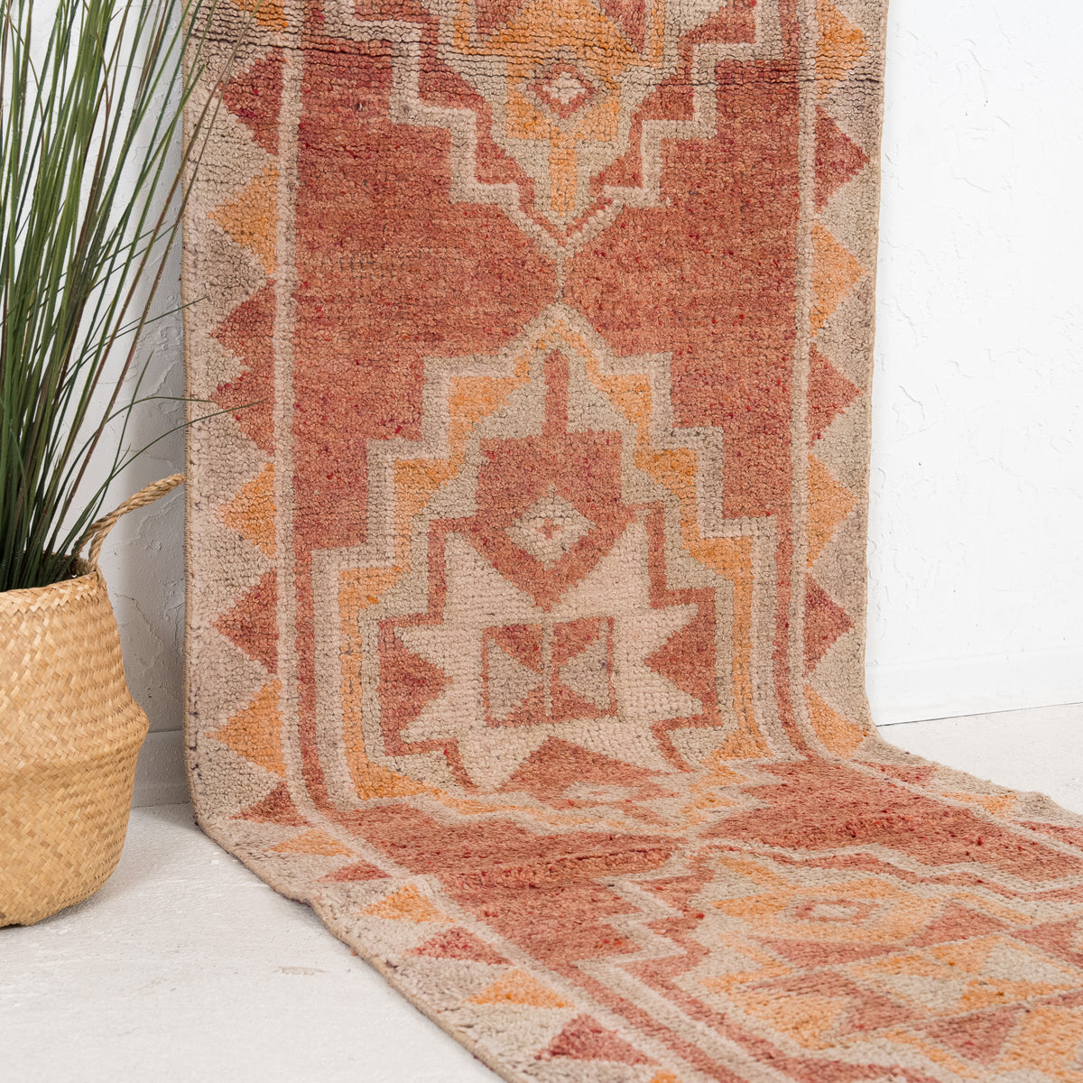 Red and Beige Runner Wool Rug