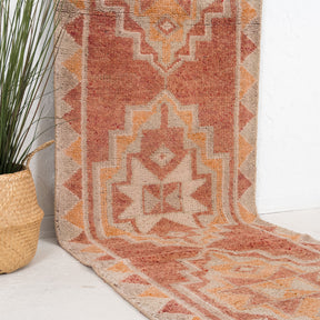 Red and Beige Runner Wool Rug