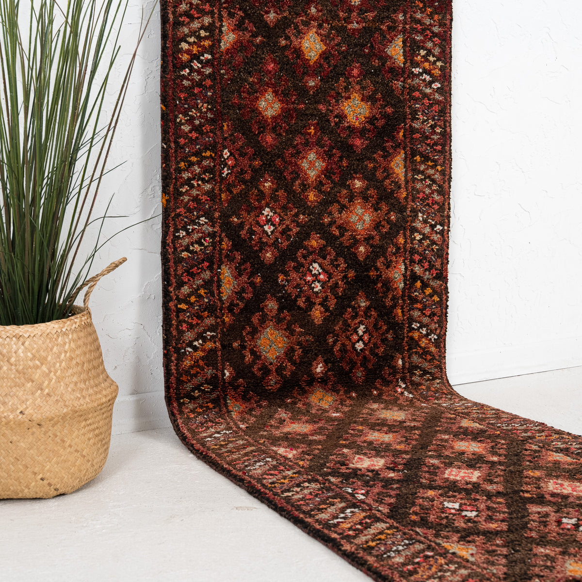 Brown and Red Runner Wool Rug