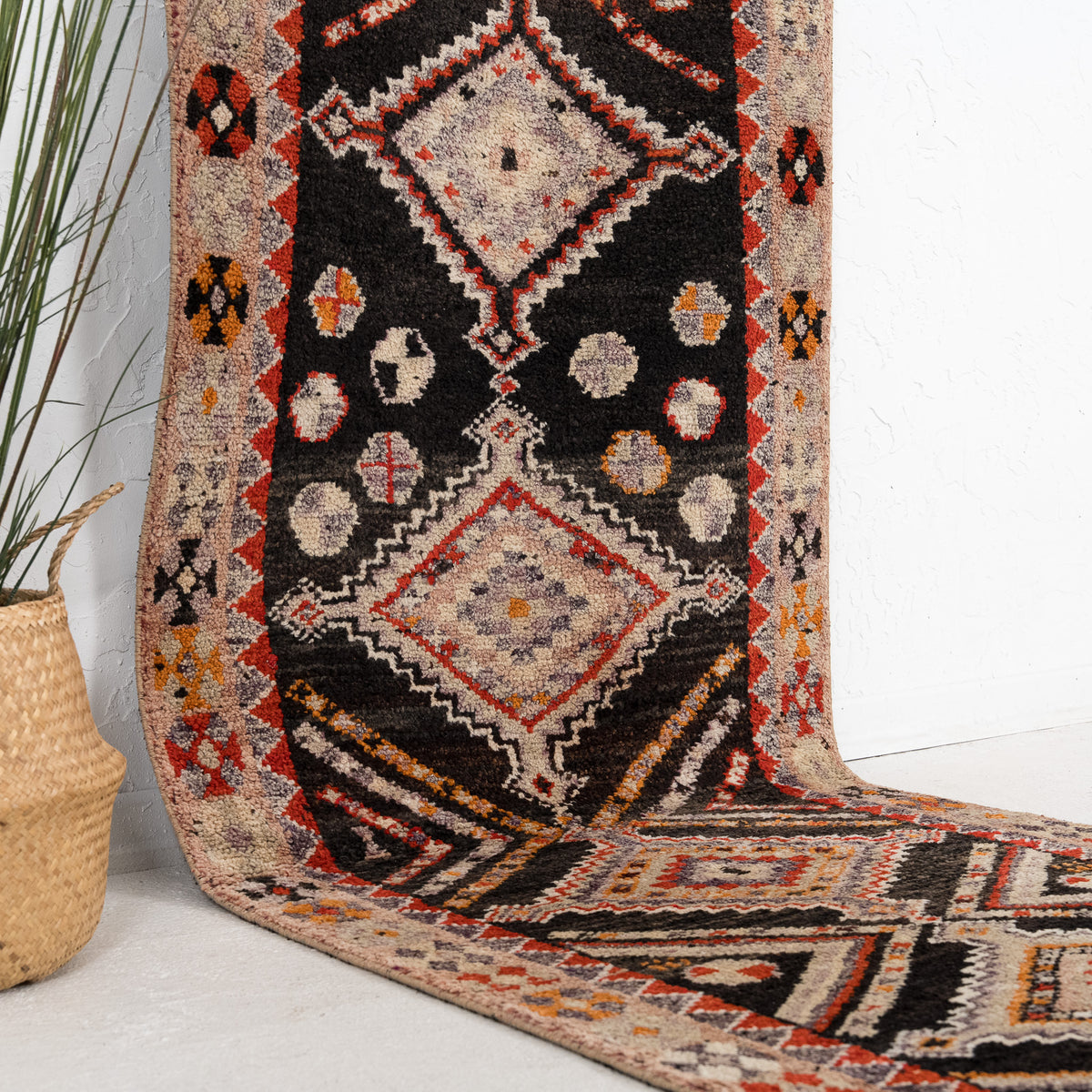 Brown and Red Runner Wool Rug