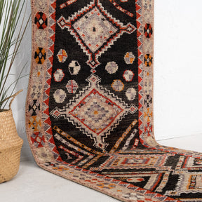 Brown and Red Runner Wool Rug