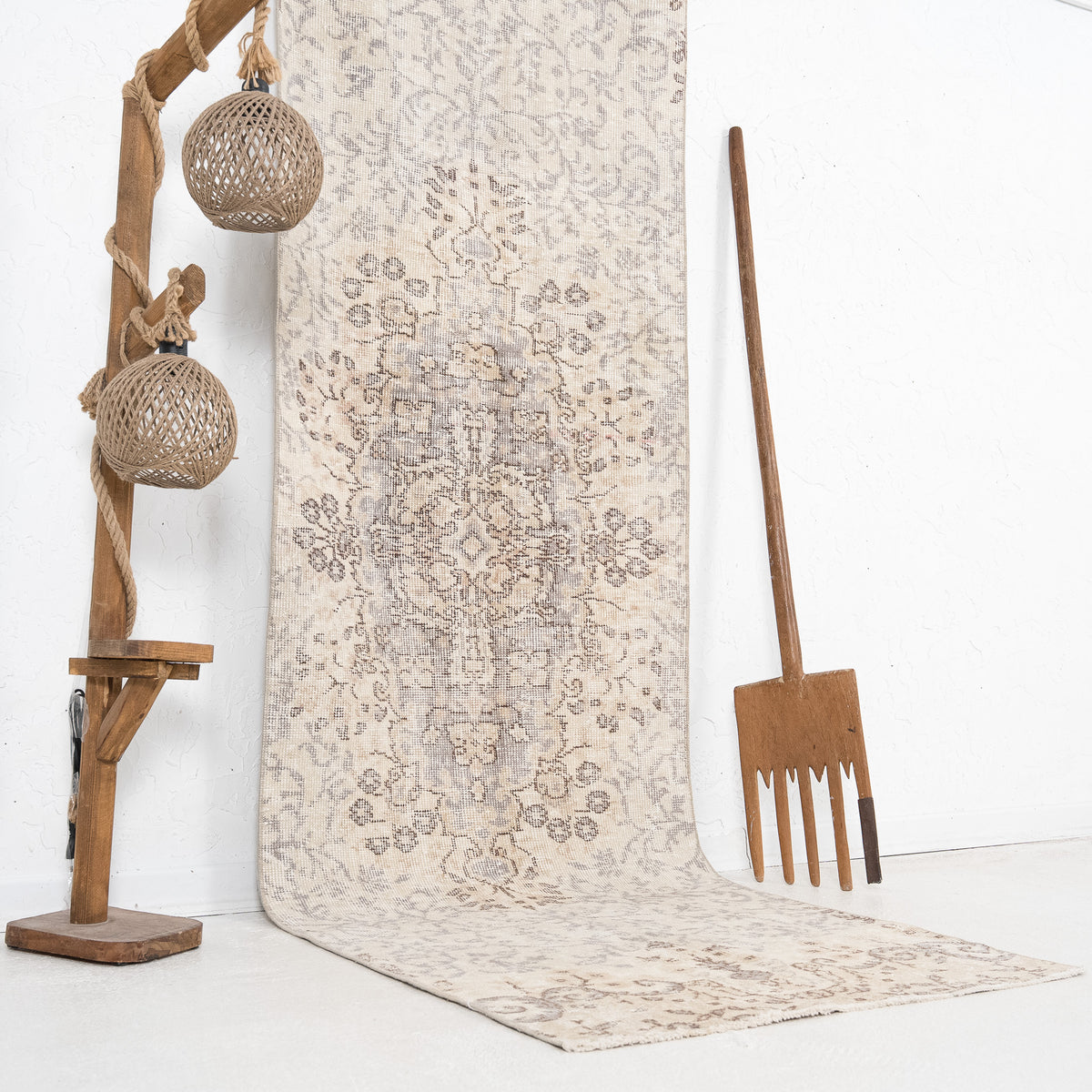 Beige and Brown Runner Wool Rug