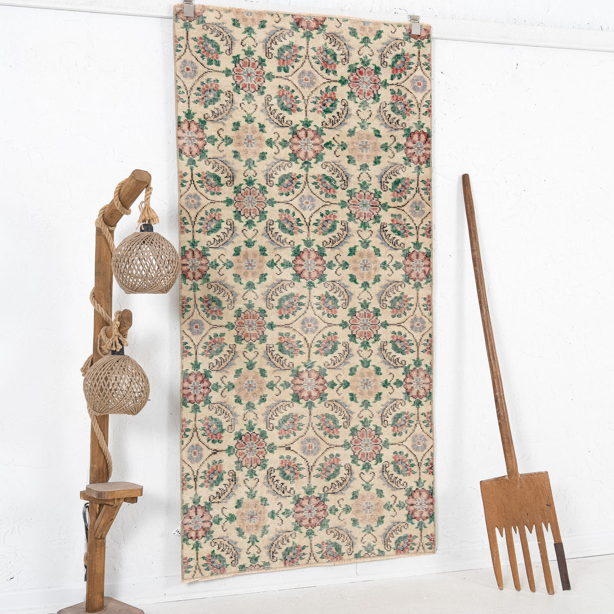 Beige and Green Area Wool Rug