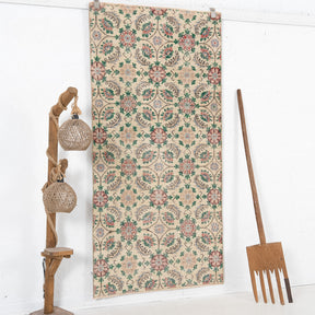 Beige and Green Area Wool Rug