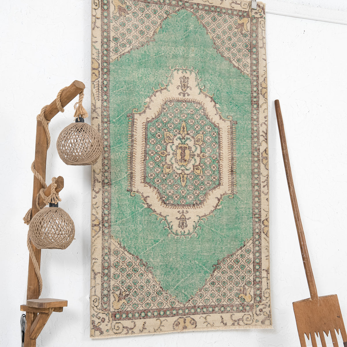Green and Beige Area Wool Rug