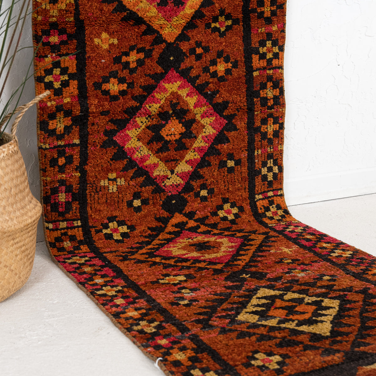 Orange and Brown Runner Wool Rug