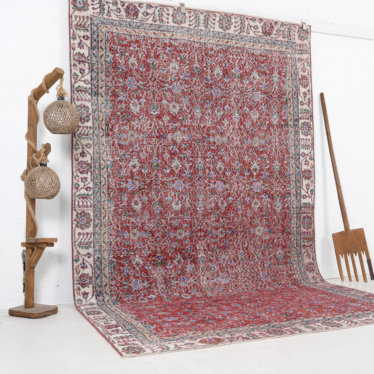 Red and Beige Area Wool Rug