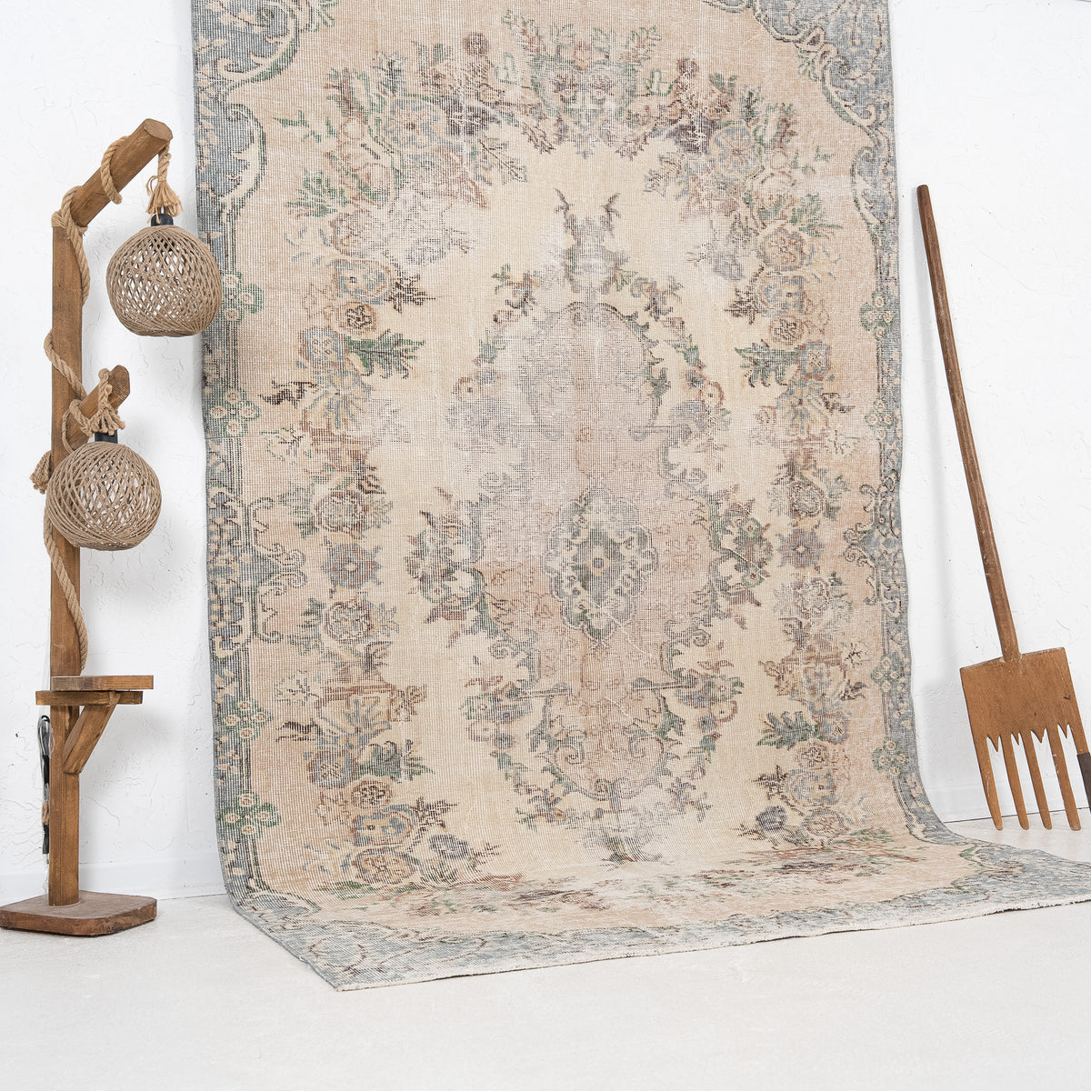 Beige and Blue Area Wool Rug