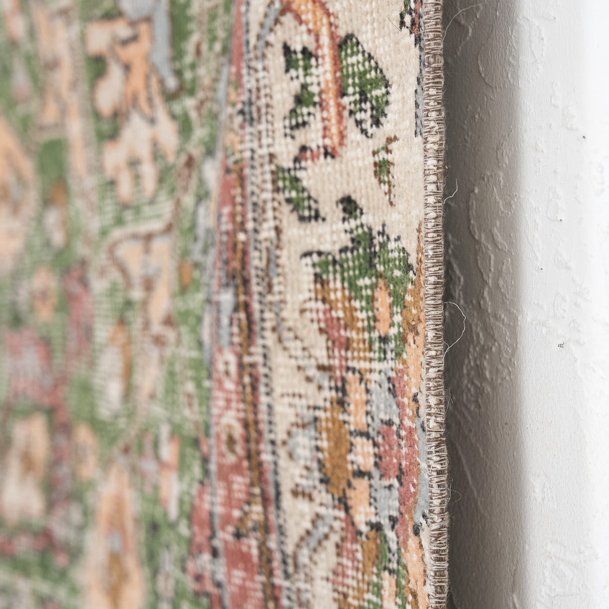 Beige and Green Area Wool Rug