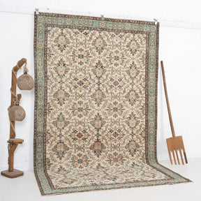 Beige and Green Area Wool Rug