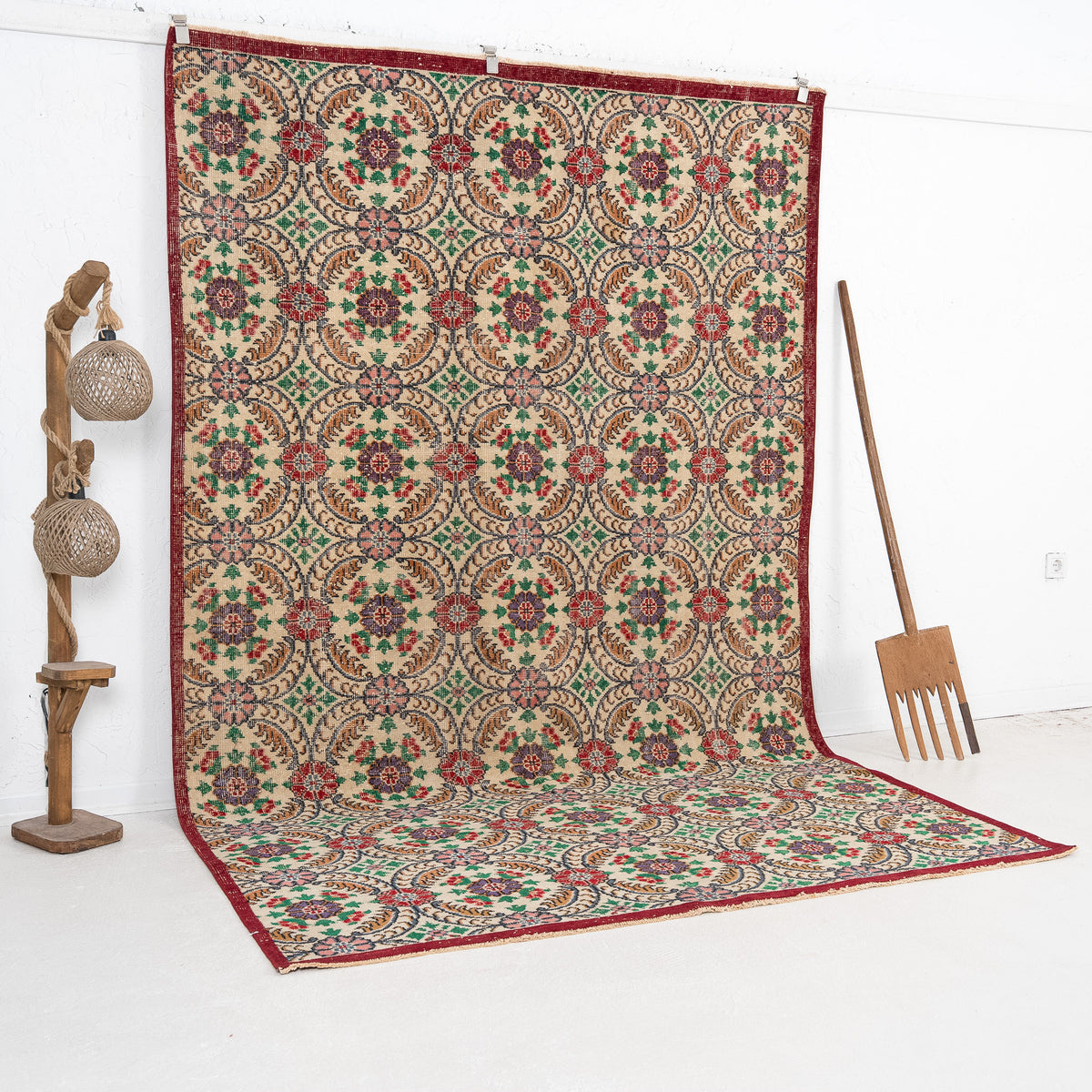 Red and Green Area Wool Rug