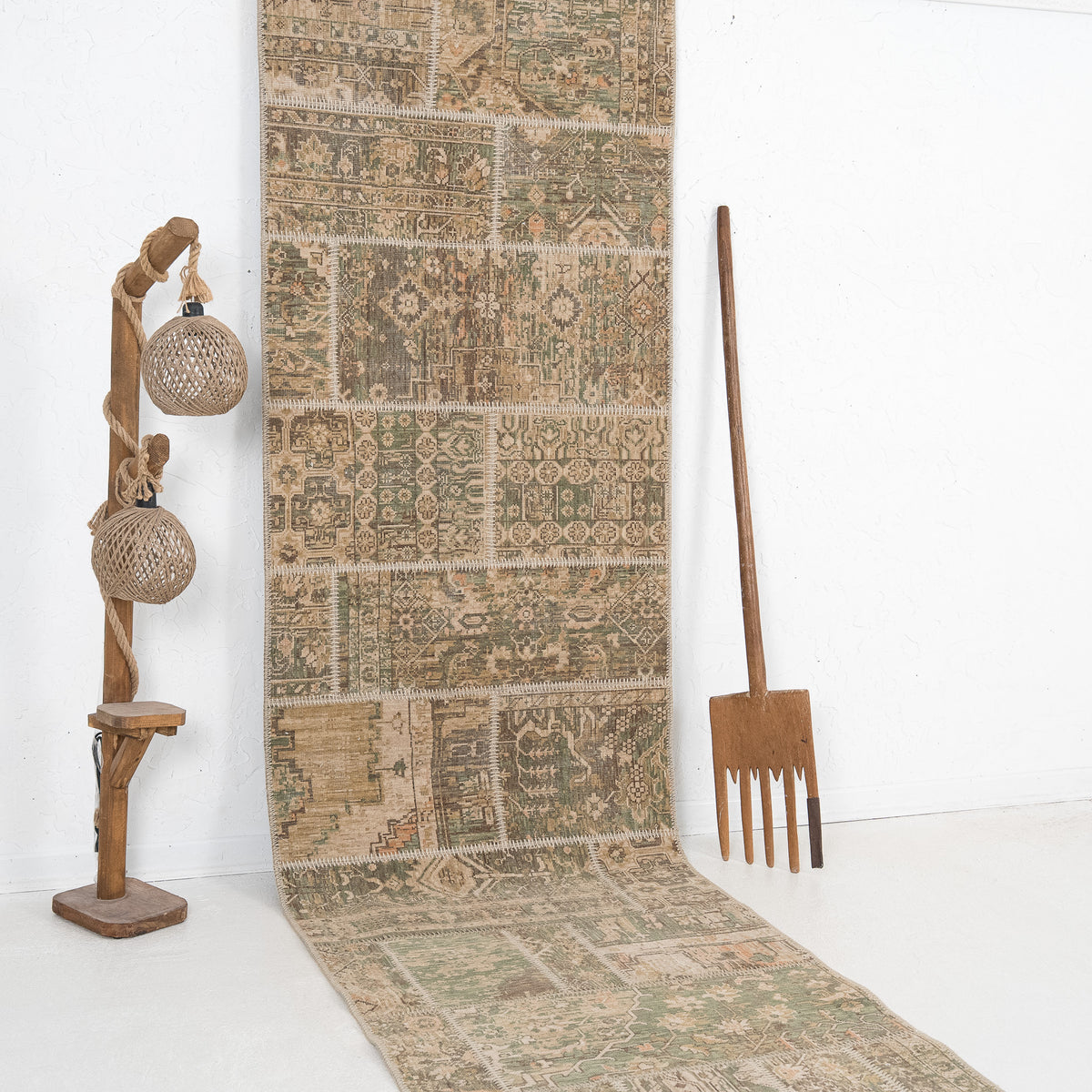 Beige and Brown Runner Wool Rug