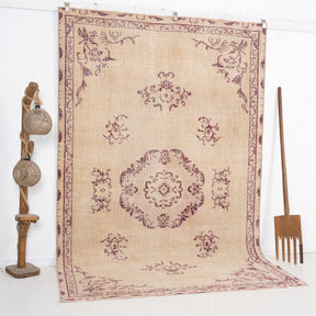 Beige and Purple Area Wool Rug