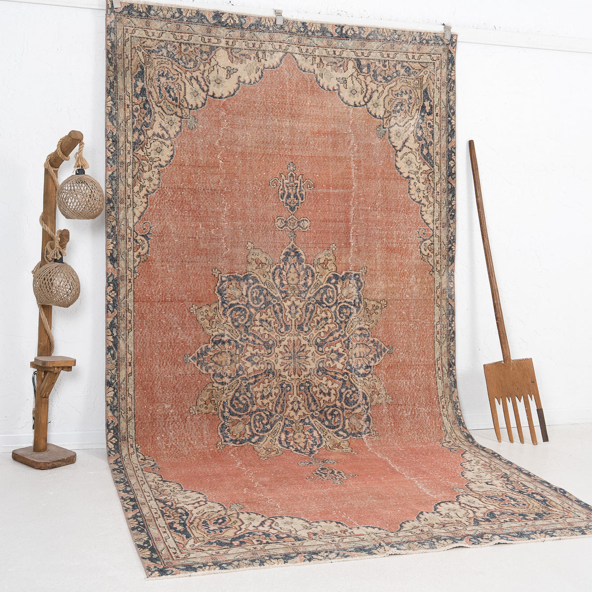Orange and Beige Area Wool Rug