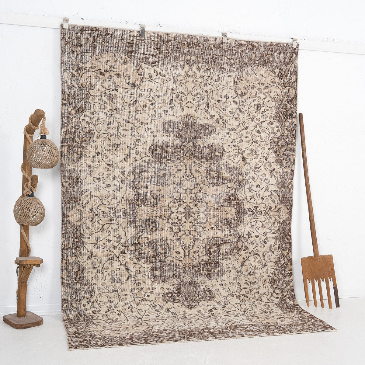 Beige and Brown Area Wool Rug