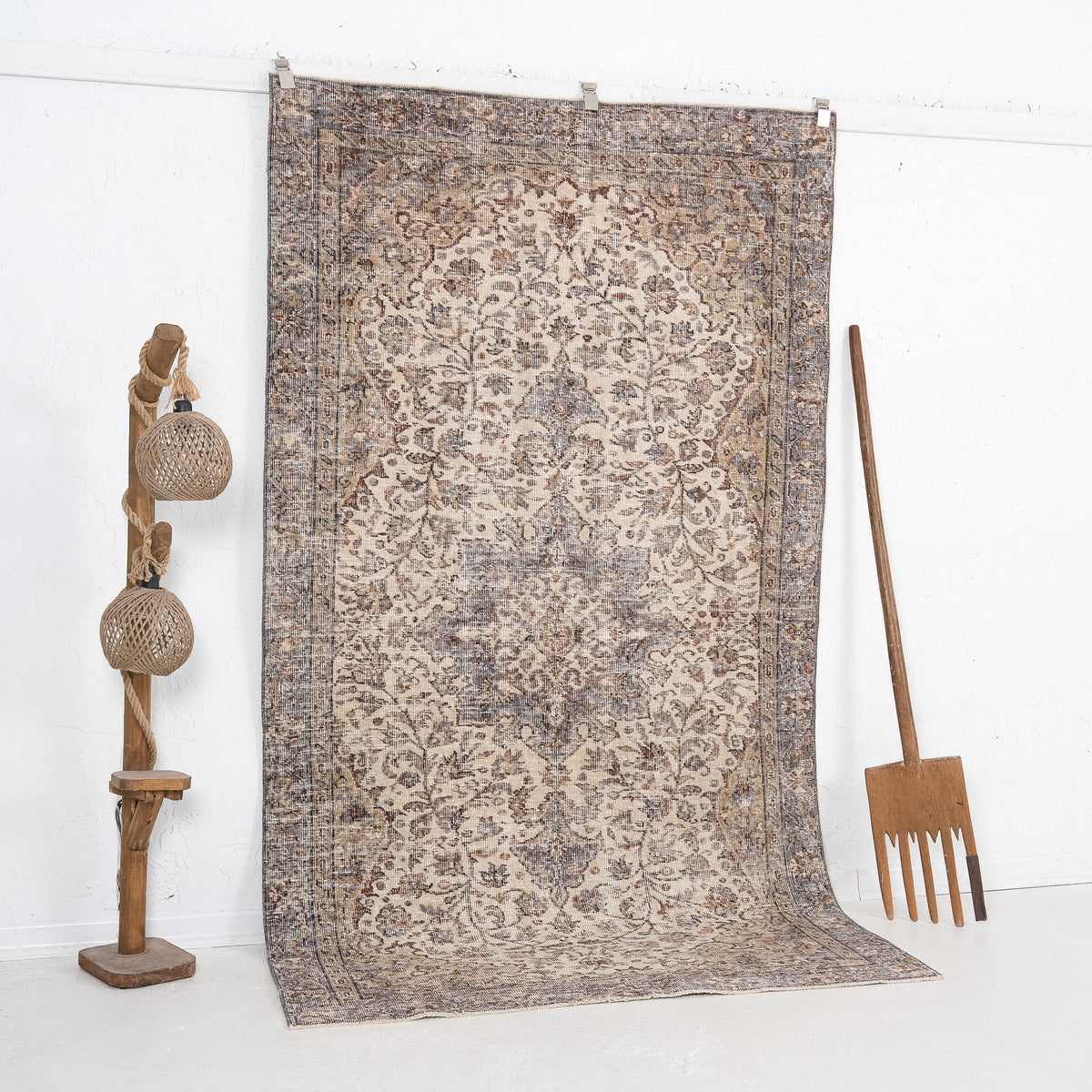 Beige and Brown Area Wool Rug