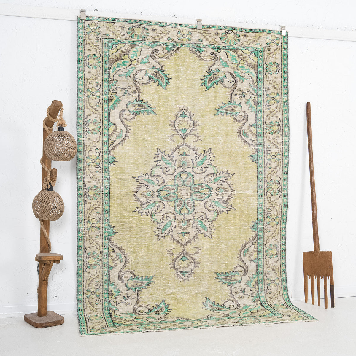 Green and Beige Area Wool Rug