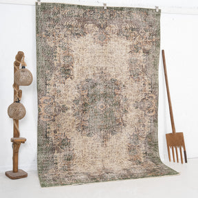 Beige and Green Area Wool Rug