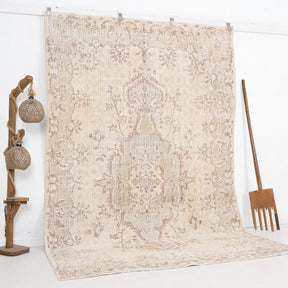 Beige and Green Area Wool Rug