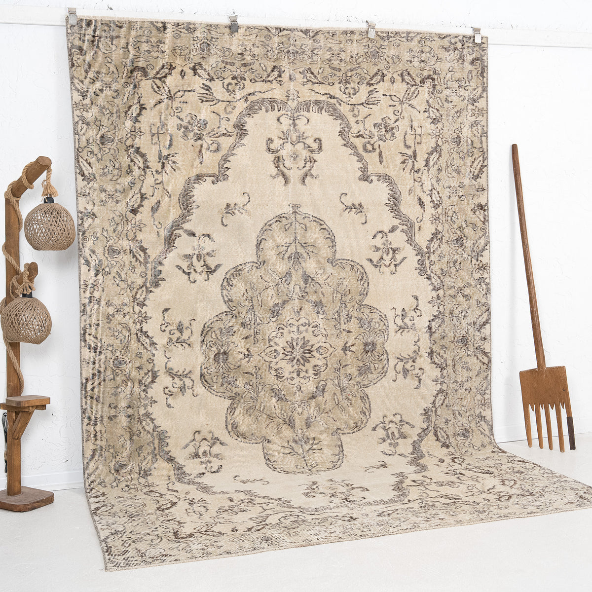 Beige and Brown Area Wool Rug