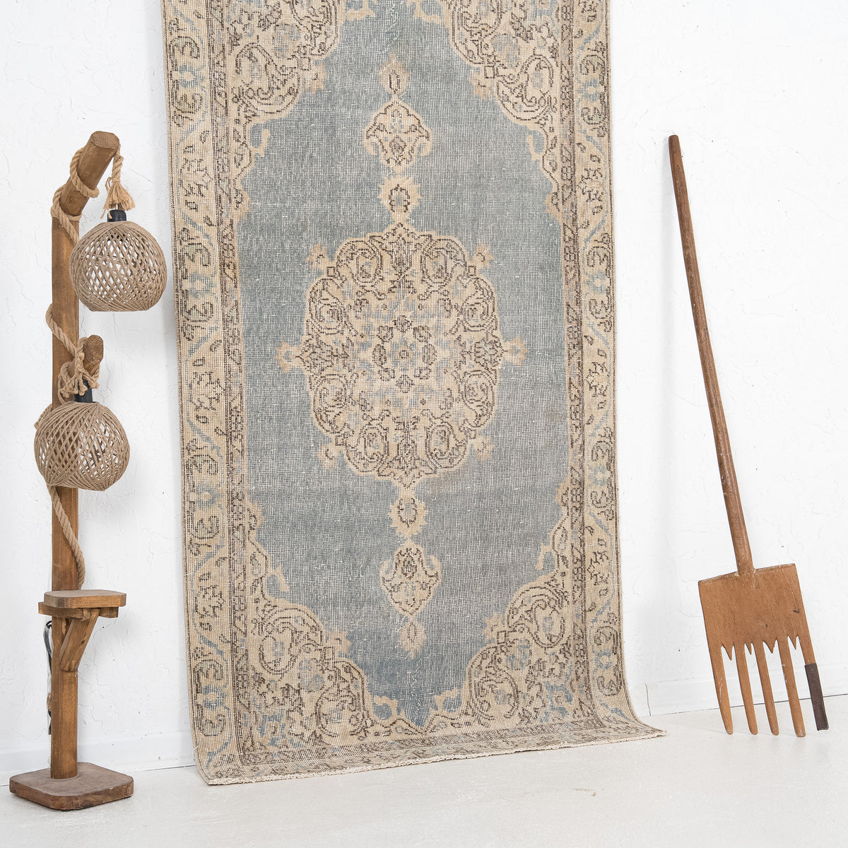 Blue and Beige Area Wool Rug