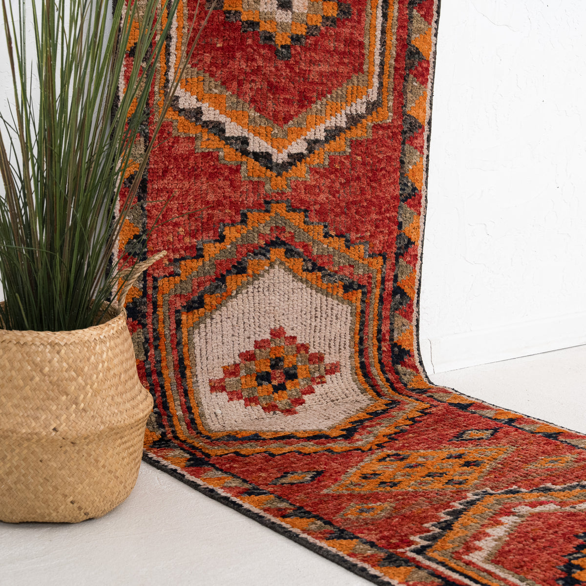 Red and Brown Runner Wool Rug