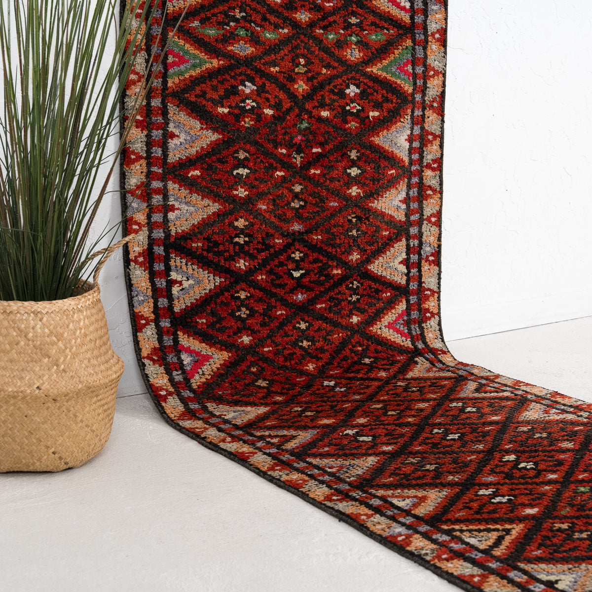 Red and Brown Runner Wool Rug