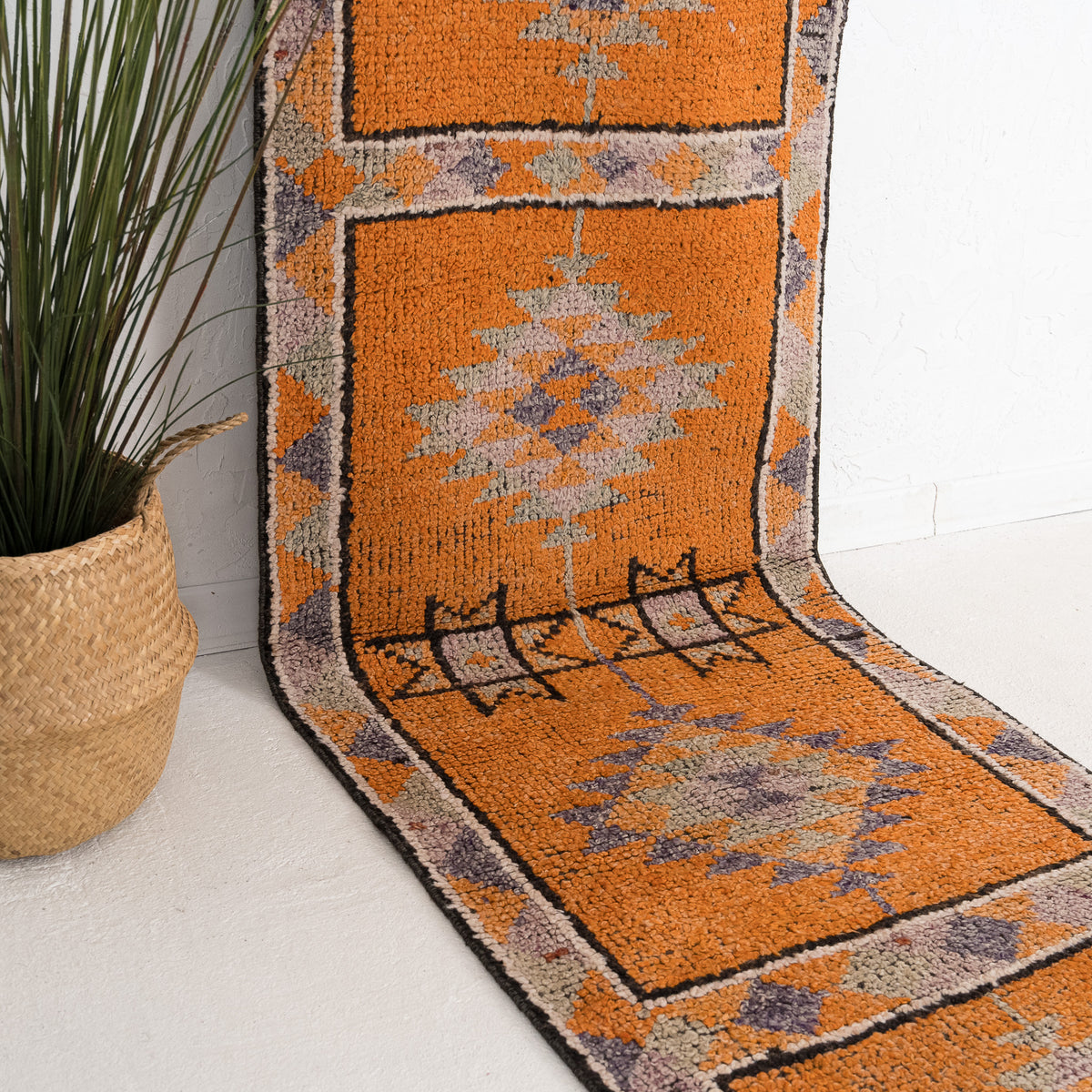 Orange and Beige Runner Wool Rug