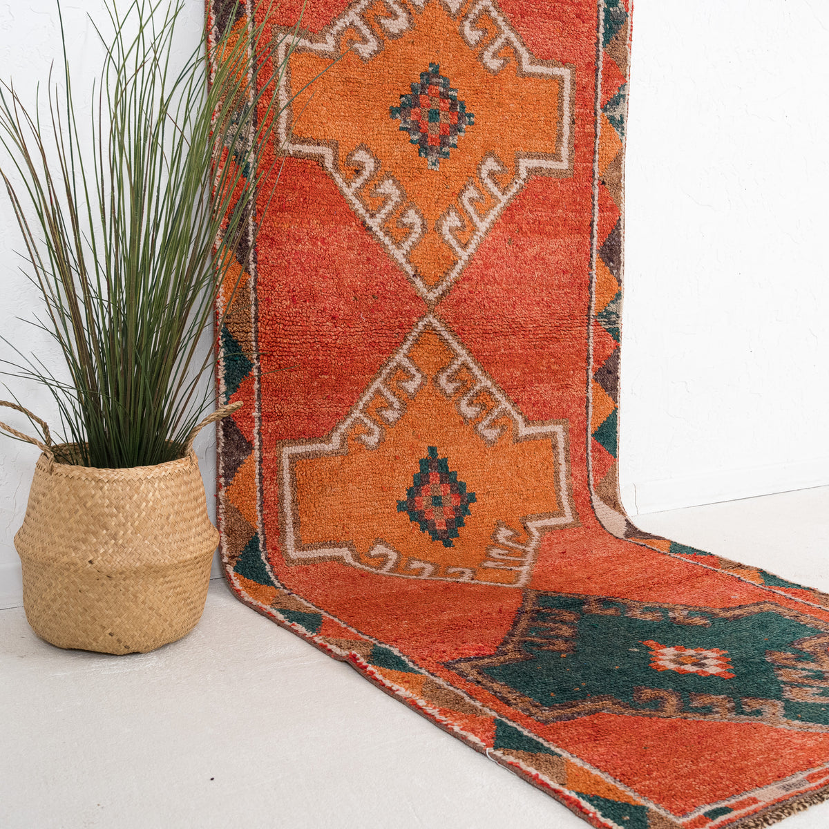 Orange and Beige Runner Wool Rug