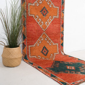 Orange and Beige Runner Wool Rug